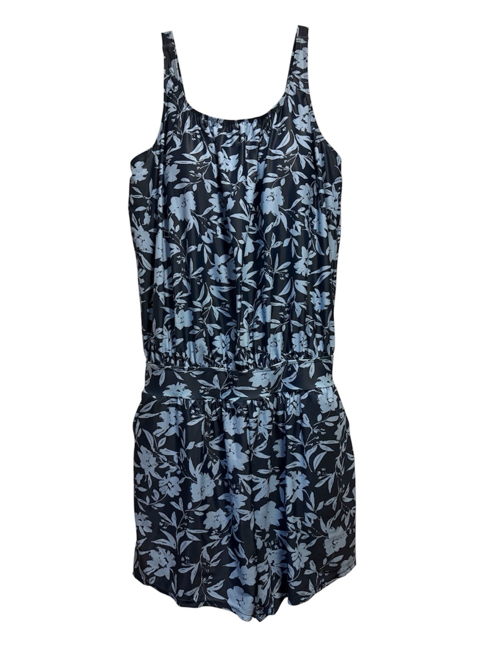 NWT: Bloomchic One Piece Blue Floral Swimsuit with Shorts Size 14-16